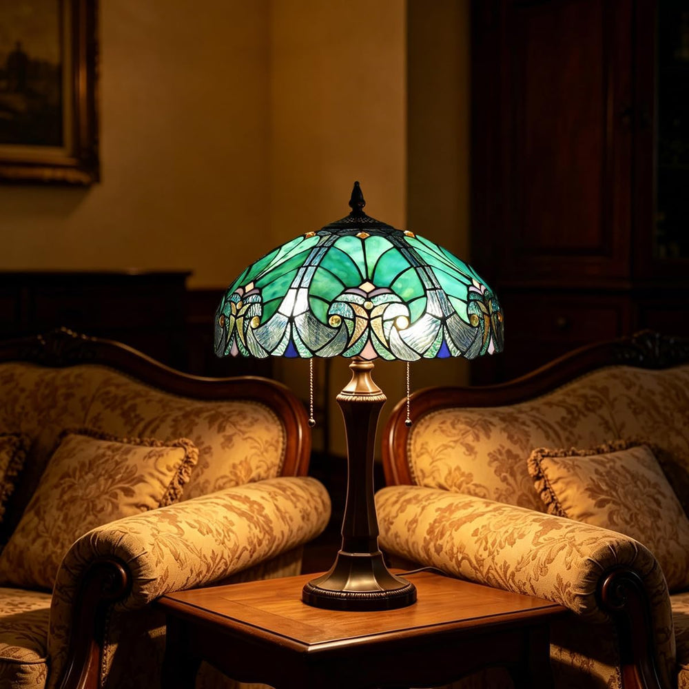 Tiffany Style Stained Glass Table Lamp – Victorian Green