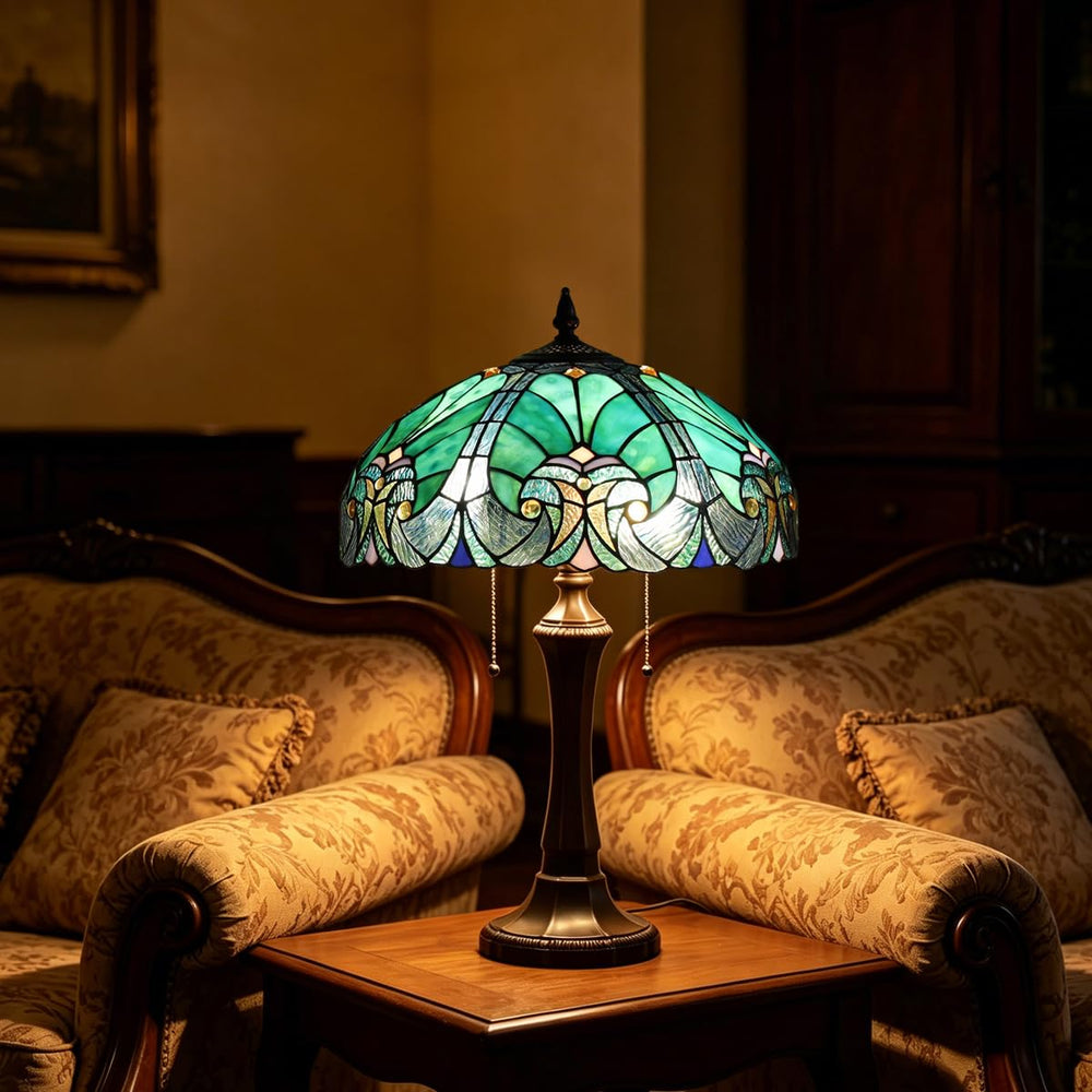 Tiffany Style Stained Glass Table Lamp – Victorian Green