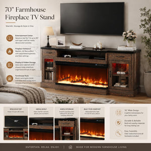 70" Electric Fireplace TV Stand with 3-Sided Glass