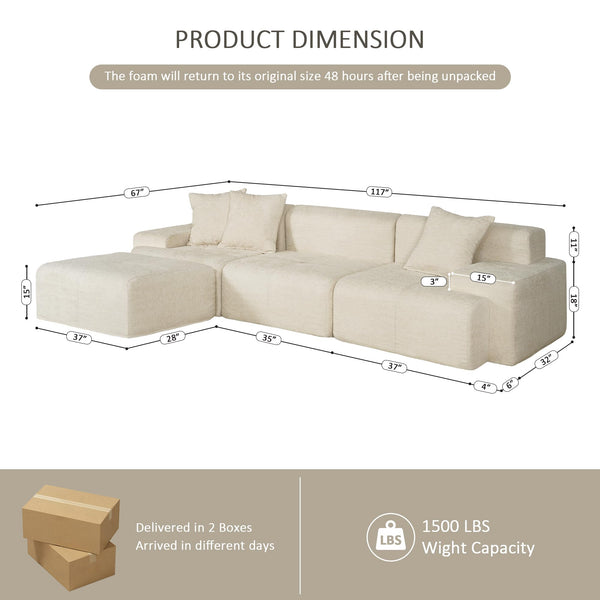 Modular Sectional Sofa with Ottoman – Chenille Cloud Couch