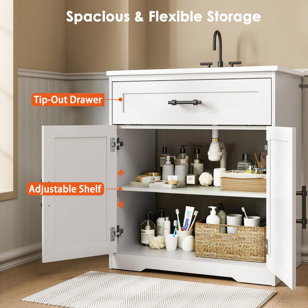 30-Inch Farmhouse Bathroom Vanity with Ceramic Sink