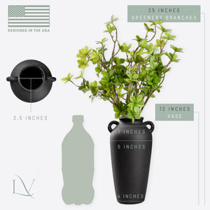 Black Ceramic Vase with Faux Greenery Stems