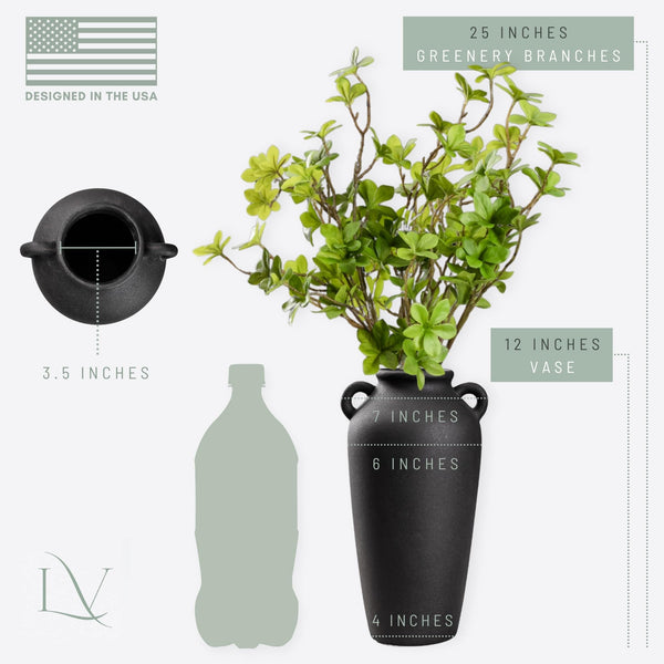 Black Ceramic Vase with Faux Greenery Stems