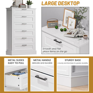 White 6-Drawer Tall Dresser – Modern Farmhouse Chest of Drawers
