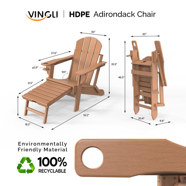 Folding Adirondack Chair Set with Hidden Ottoman