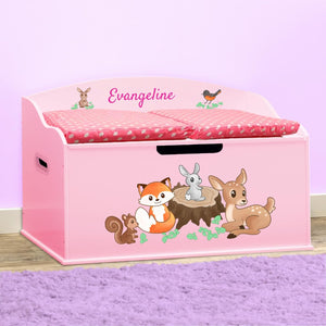 Personalized Woodland Creatures Toy Box with Soft-Close Lid