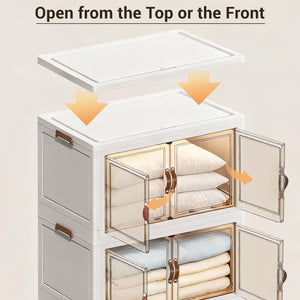 4-Tier Stackable Storage Cabinet with Magnetic Doors & Wheels
