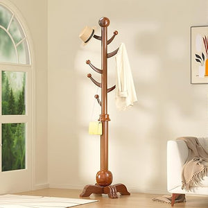 Freestanding Wooden Coat Rack with 7 Hooks – 72" Hall Tree Stand