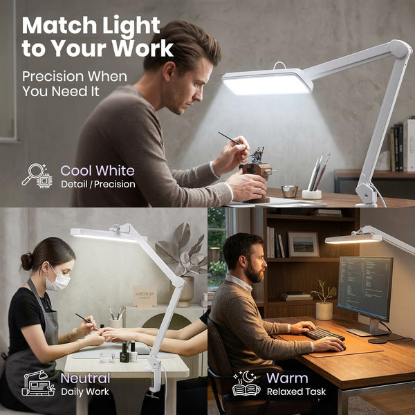 30W LED Desk Lamp with Clamp — 2,500 Lumens, 22" Wide Shade