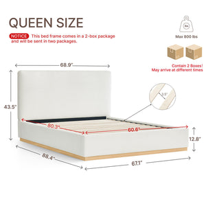 Queen Upholstered Platform Bed Frame with Boucle Fabric