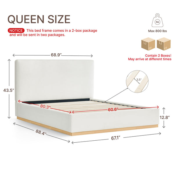 Queen Upholstered Platform Bed Frame with Boucle Fabric