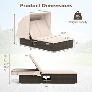 Outdoor Daybed with Retractable Canopy & 6-Position Backrest