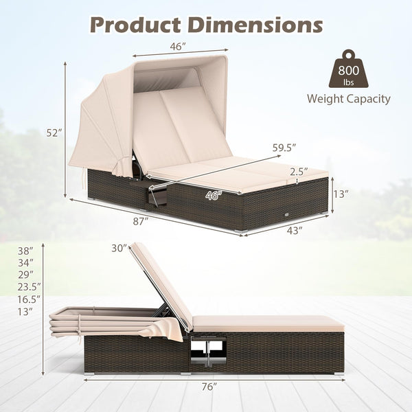 Outdoor Daybed with Retractable Canopy & 6-Position Backrest