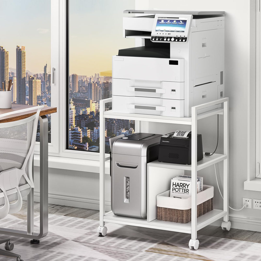 3-Tier Printer Stand with Charging Station & Lockable Wheels