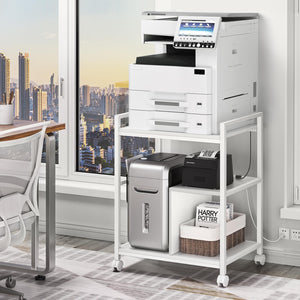 3-Tier Printer Stand with Charging Station & Lockable Wheels