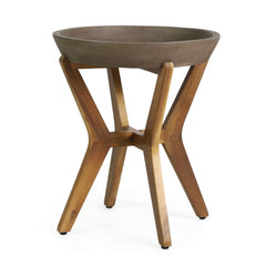 Outdoor Concrete & Acacia Wood Side Table