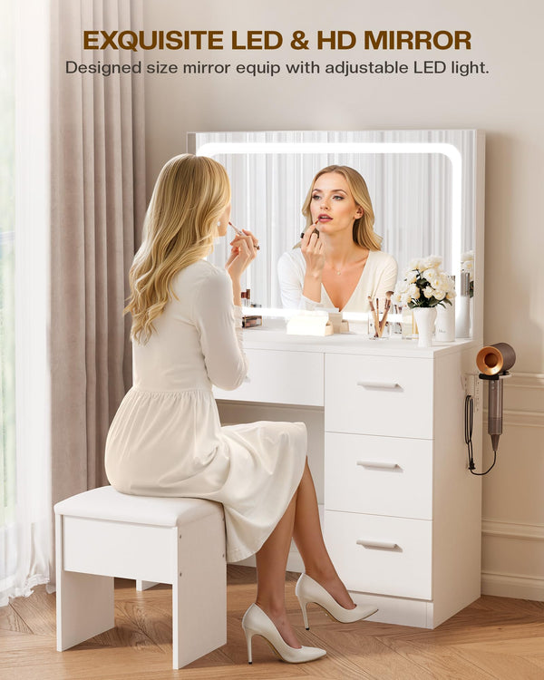 LED Makeup Vanity Desk with Charging Station & Mirror