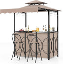 Outdoor Grill Gazebo Bar Set with Awning & 2 Foldable Bar Stools