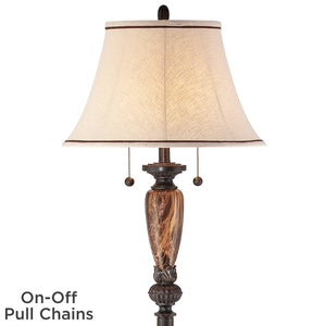 Industrial Vintage Floor Lamp 63.5" Bronze with Linen Bell Shade