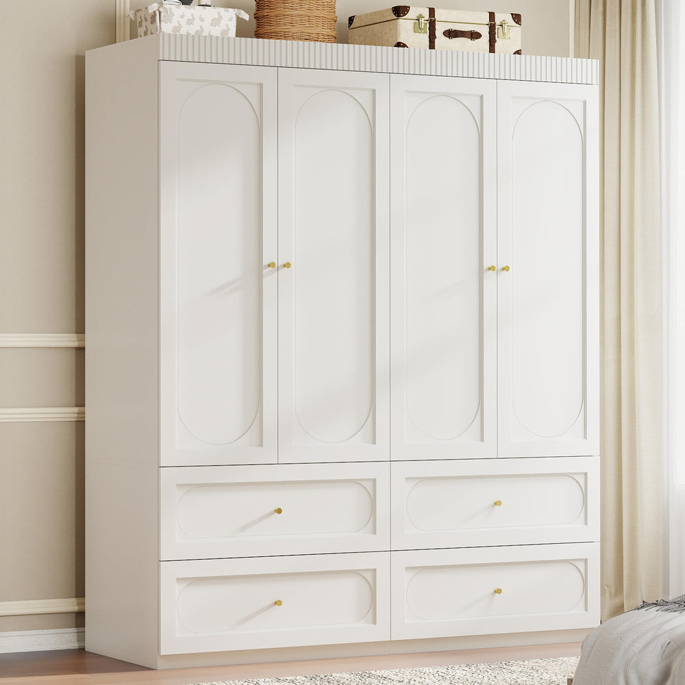 74" Large 4-Door Armoire Wardrobe with 4 Drawers – White
