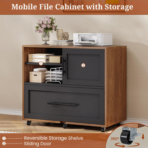 63" L-Shaped Executive Desk with File Cabinet & Power Outlets