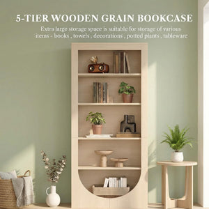 71" Tall Arched Bookcase – 5-Tier Open Wooden Bookshelf