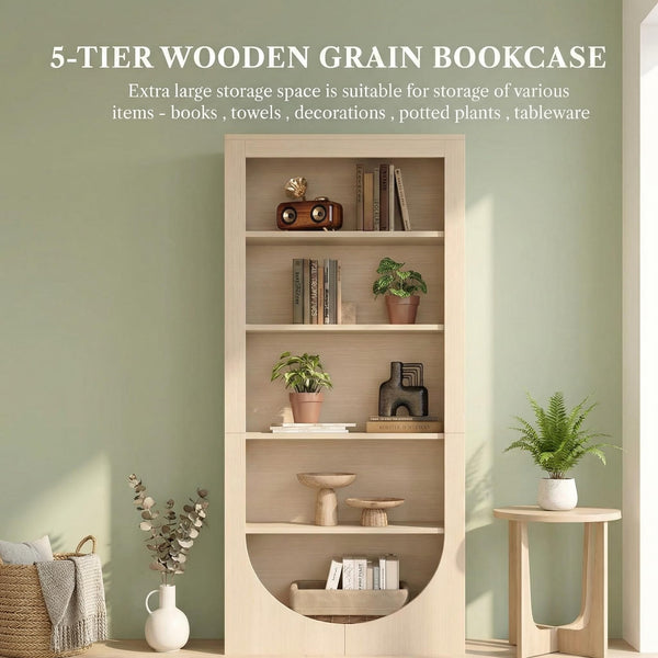 71" Tall Arched Bookcase – 5-Tier Open Wooden Bookshelf