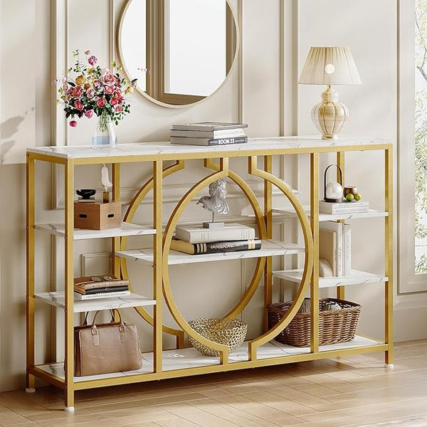 47" Industrial Console Table with 4-Tier Shelves