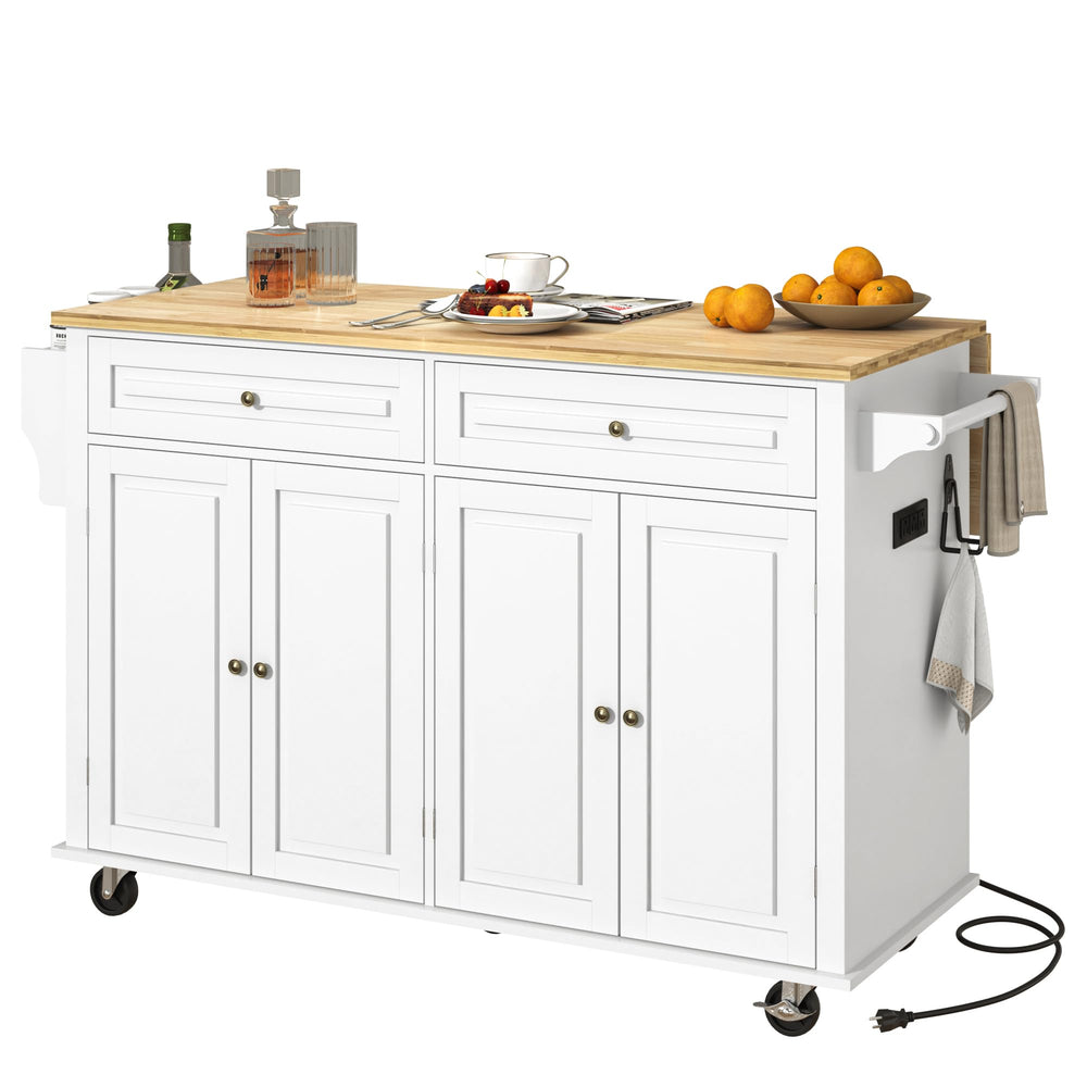 Rolling Kitchen Island Cart with Drop Leaf & Storage Cabinet