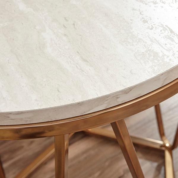 Round Faux Travertine End Table