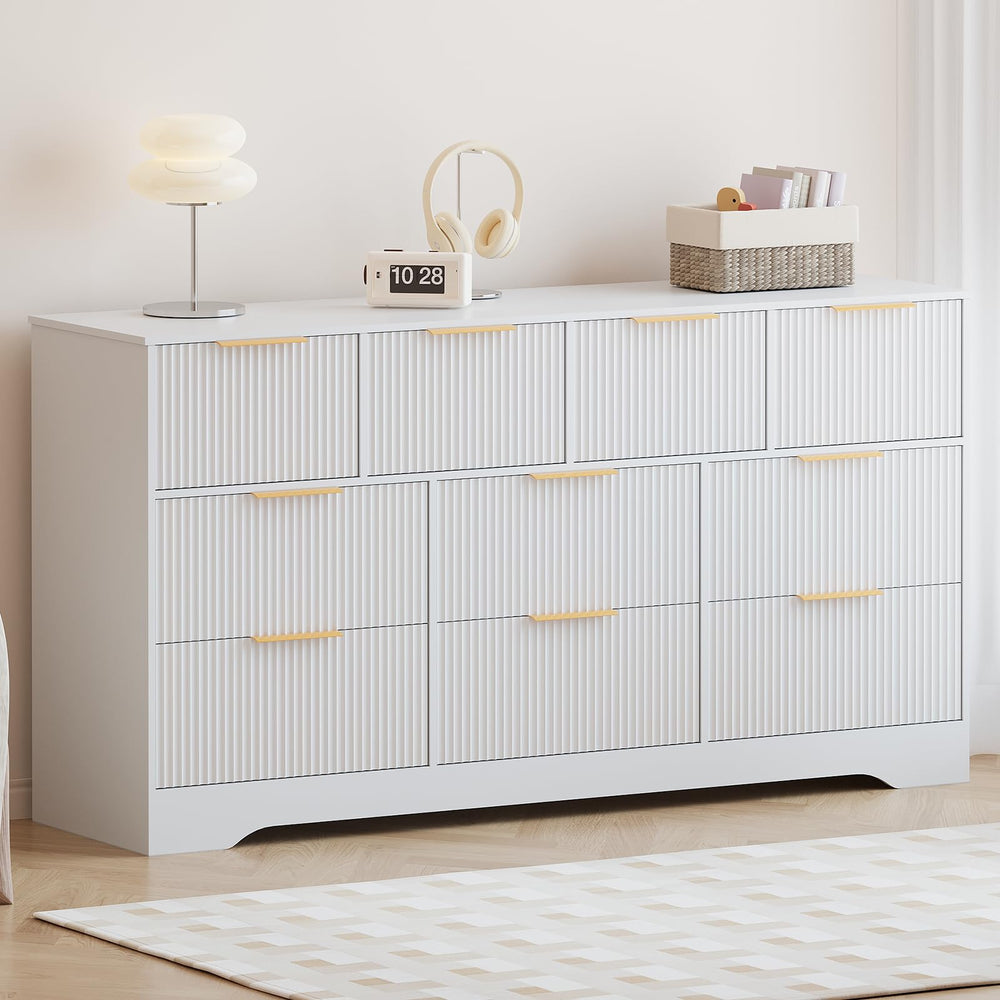 10-Drawer Fluted Dresser with Gold Handles