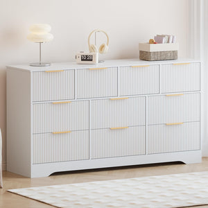 10-Drawer Fluted Dresser with Gold Handles