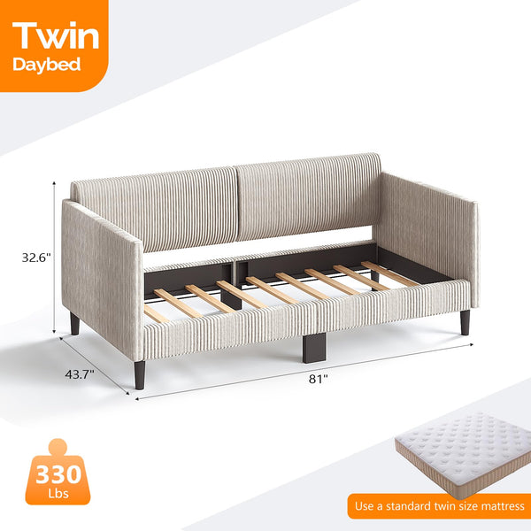 Twin Corduroy Upholstered Daybed Sofa Bed