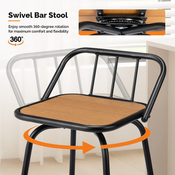 Outdoor Swivel Bar Stools 30 Inch, Set of 2 – Metal Barstools with Backrest & Footrest, 360° Rotating