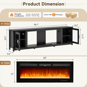 Electric Fireplace TV Stand with LED Lights