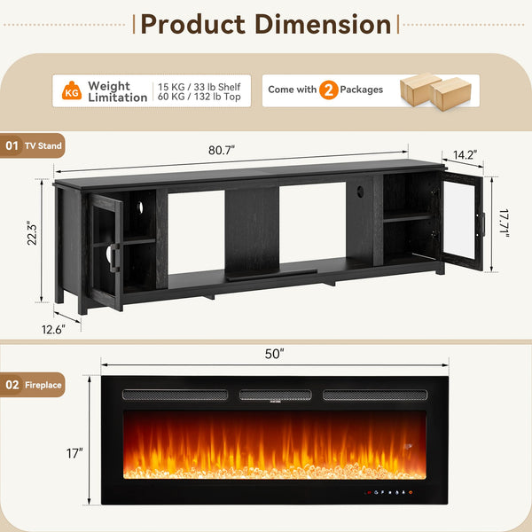 Electric Fireplace TV Stand with LED Lights
