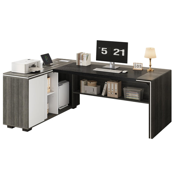 L-Shaped Executive Desk with Cabinet Storage