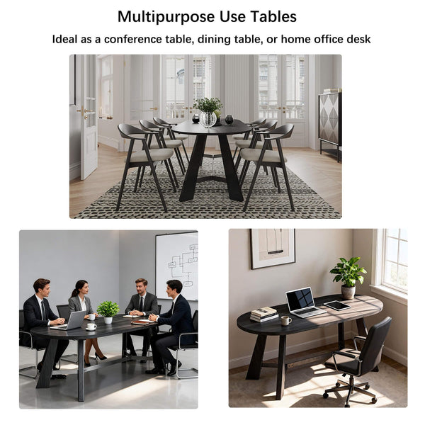 Oval Dining Table for 6-8 People with Tapered Legs