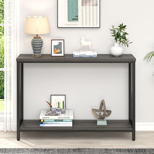Narrow Console Table with 2-Tier Shelves | Industrial Entryway & Sofa Table