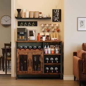 Wine Bar Cabinet with Glass Holder & Mesh Door