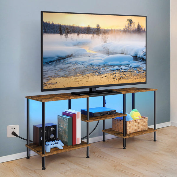 TV Stand with LED Lights & Power Outlets – 3-Tier Entertainment Center for 50" TVs