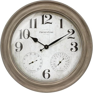 26" Indoor Outdoor Farmhouse Wall Clock with Thermometer & Hygrometer