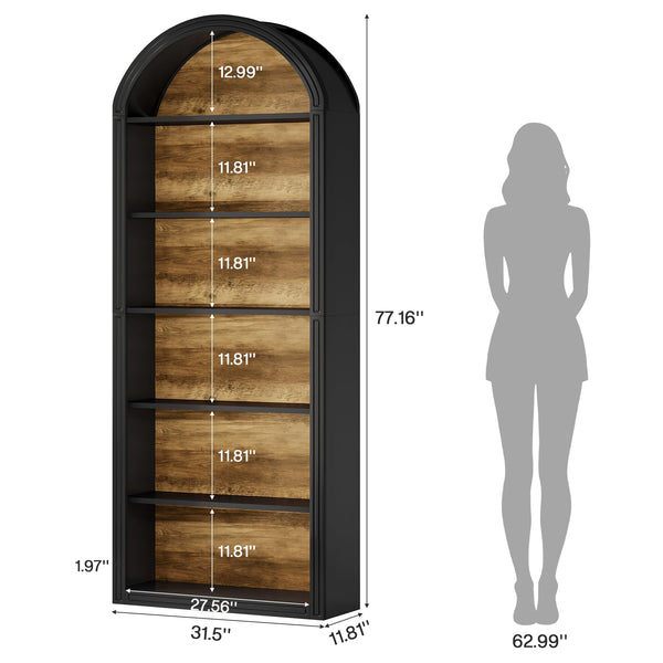 6-Tier Arched Bookcase with Storage Shelves