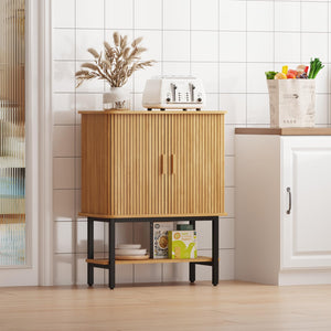 Wine Bar Storage Cabinet with Sliding Doors & Glass Holder