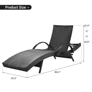 Outdoor Reclining Chaise Lounge Set of 2 with Pull-Out Side Table