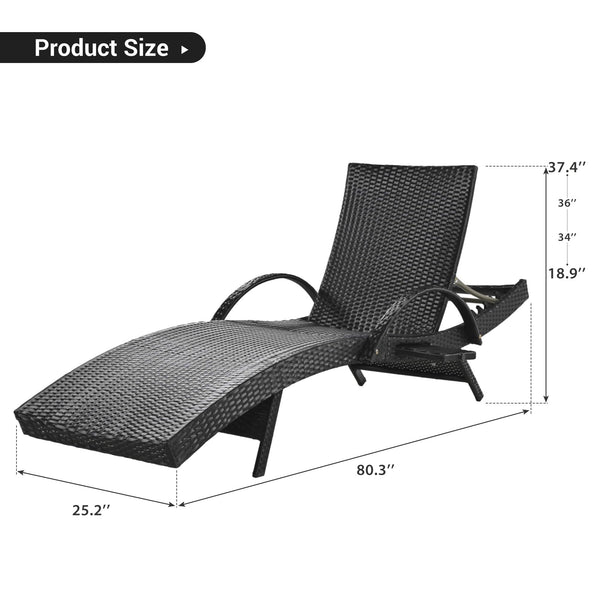 Outdoor Reclining Chaise Lounge Set of 2 with Pull-Out Side Table