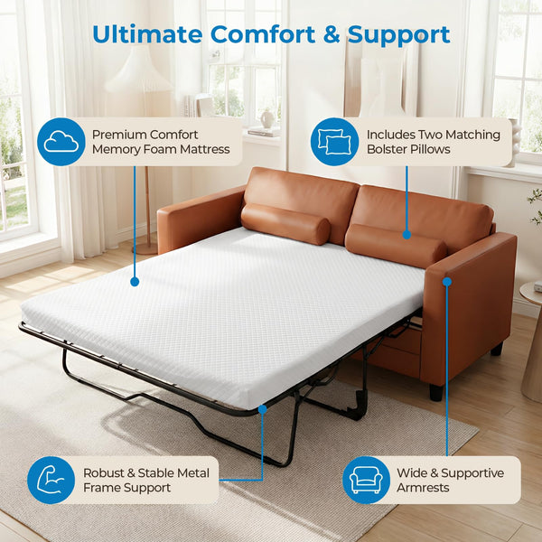 Faux Leather Pull-Out Sofa Bed – Full & Queen Convertible Sleeper