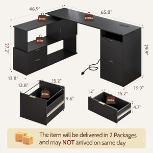L-Shaped Desk with Drawers & Power Outlet – 66 Inch Corner Computer Desk