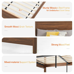 Queen Platform Bed Frame with Headboard and Wood Slat Support
