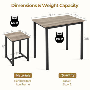 3-Piece Industrial Dining Table Set with 2 Stools